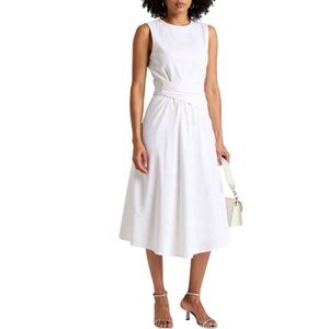 FRAME Ruched Side Dress Sleeveless White Crinkle Midi Size Medium